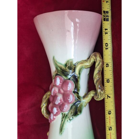 Hull Tokay Pink Green Vase #12 3D Grape Cluster Vine Handle 12" MCM - Excellent - Picture 7 of 7